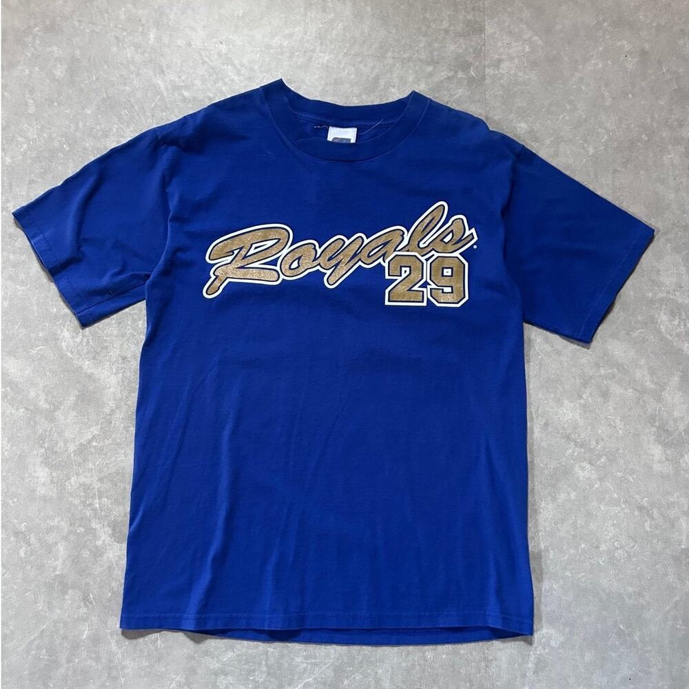 90s Vintage Kansas City Royals Gold Script Mike Sweeney Blue T Shirt -M